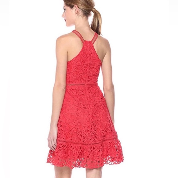 ASTR Red Orange Ladder Detail Crochet Lace Lined Sleeveless Mini Dress Womens XS - Picture 2 of 16